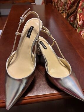 Nine West Metallic Silver Pointed-Toe Slingback Heels